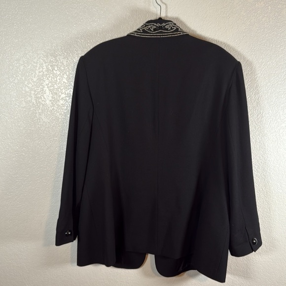 Vintage Emily Black Beaded Removable Lapel Single Button Wool Blazer Size 22W - Picture 5 of 8